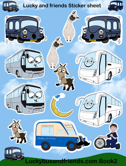 Sticker with Lucky in a hurry characters.